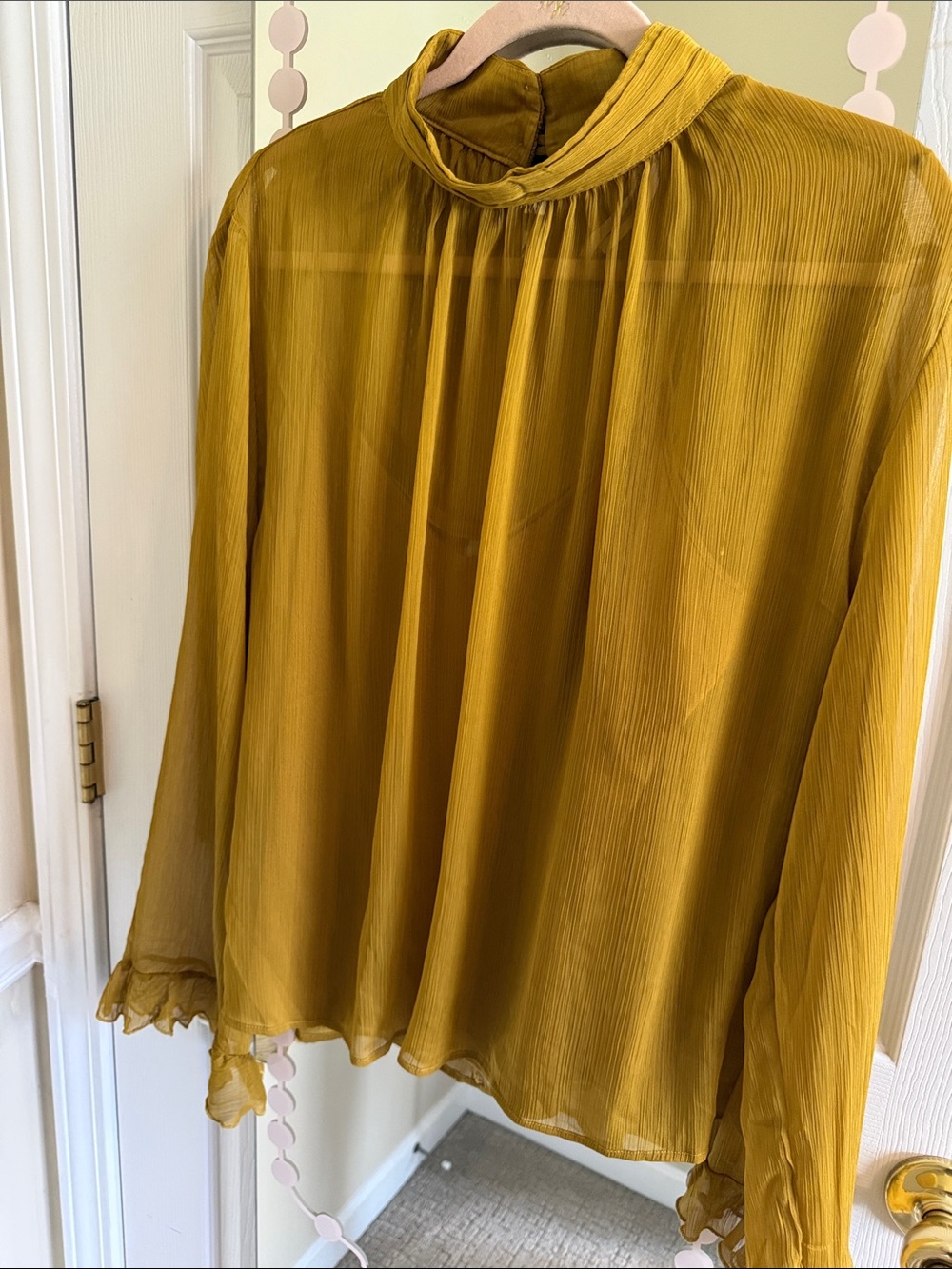 Anthropologie Yellow Pleated Long-Sleeve Women's Top